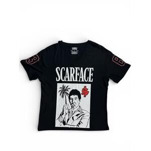 Scareface Tony Montana Football Jersey Style T-Shirt V-Neck Graphic Tee Size M